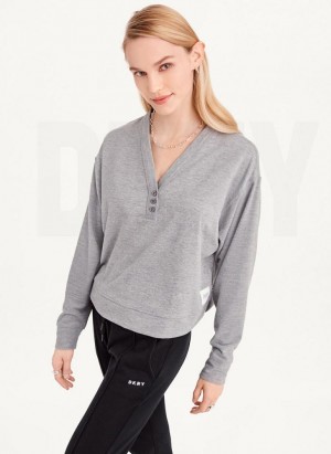 DKNY Cropped Henley Lounge Pullover Women's Sweatshirts Grey | Ireland_D1591