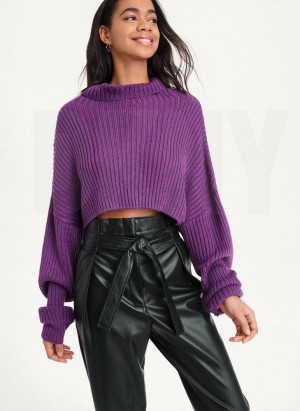 DKNY Cropped Turtleneck Women's Sweaters Purple | Ireland_D0168