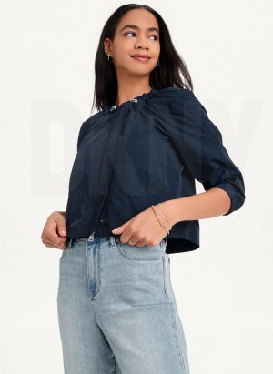 DKNY Cropped With Elastic Collar Women's Jackets Blue | Ireland_D1230