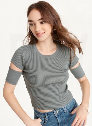 DKNY Cut Out Knit Women's T Shirts Green | Ireland_D0236