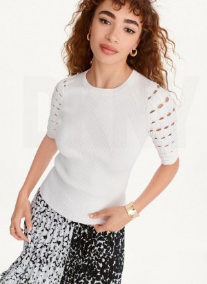 DKNY Cut Out Sleeve Women's Sweaters White | Ireland_D0274