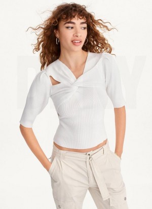 DKNY Cut Out Women's Sweaters White | Ireland_D1704