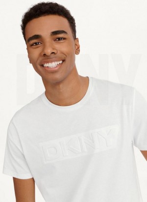 DKNY Debossed Logo Men's T Shirts White | Ireland_D1004