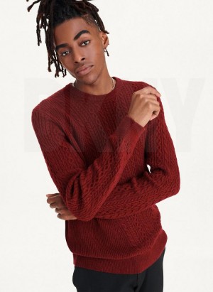 DKNY Diagonal Cable Crew Men's Sweaters Dark Red | Ireland_D0548