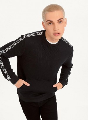 DKNY Directional Quilting Crewneck Men's Sweatshirts Black | Ireland_D1337