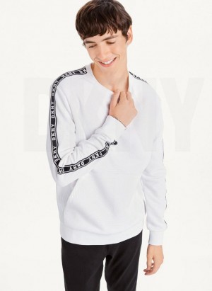 DKNY Directional Quilting Crewneck Men's Sweatshirts White | Ireland_D1976