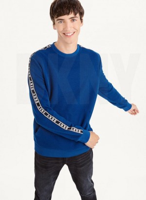 DKNY Directional Quilting Crewneck Men's Sweatshirts Deep Blue | Ireland_D0470