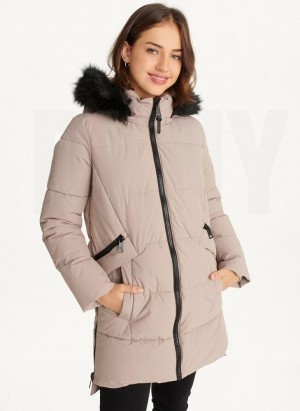 DKNY Double-Pocketed Faux-Fur Long Puffer Women's Coats Beige | Ireland_D1797