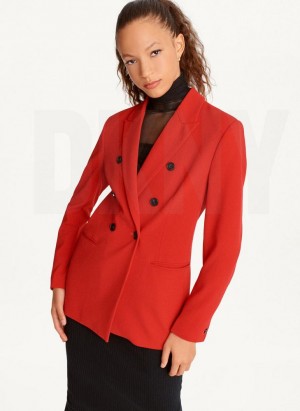 DKNY Double Breasted Women's Blazers Deep Red | Ireland_D0276