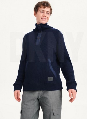 DKNY Double Knit Rib Funnel Neck Men's Sweaters Navy | Ireland_D1145