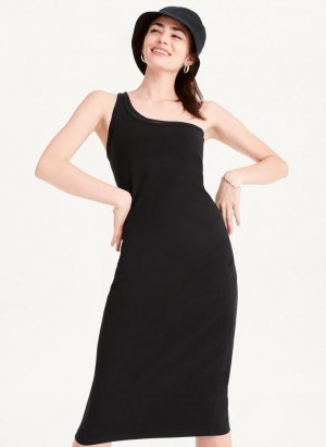 DKNY Double Layer One Shoulder Women's Dress Black | Ireland_D0857