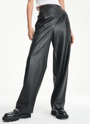 DKNY Elastic Rib Waist Faux Leather Women's Pants Black | Ireland_D1128