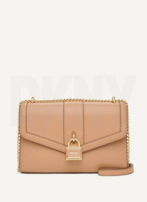 DKNY Ella Large Flap Women's Shoulder Bags Khaki | Ireland_D0209