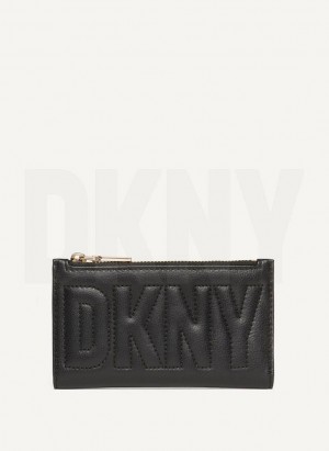 DKNY Elsa Bifold Card Holder Women's Wallets Black / Gold | Ireland_D1398