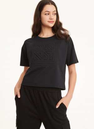 DKNY Embossed Logo Jersey Women's T Shirts Black | Ireland_D1604