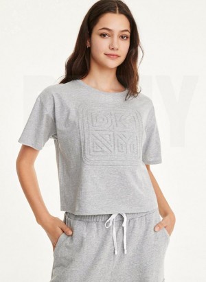 DKNY Embossed Logo Jersey Women's T Shirts Light Grey | Ireland_D0489