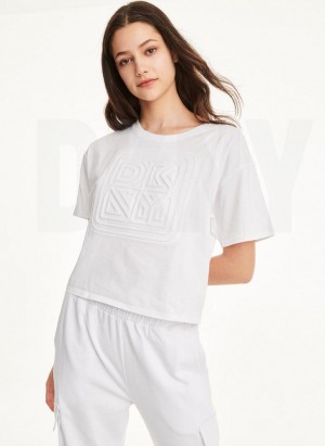 DKNY Embossed Logo Jersey Women's T Shirts White | Ireland_D1543