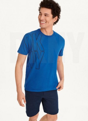 DKNY Exploded Logo Outline Men's T Shirts Blue | Ireland_D1957