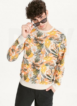 DKNY Exploded Palms Print French Terry Men's Sweatshirts Yellow | Ireland_D1016