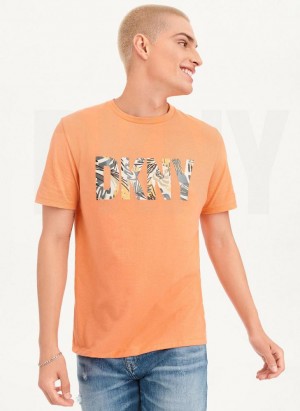 DKNY Exploded Palms Print Ss Knit Men's T Shirts Orange | Ireland_D1682