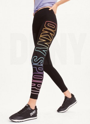 DKNY Exploded Pride Logo Women's Leggings Black | Ireland_D1262