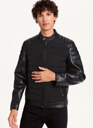 DKNY Faux-Leather Contrast Motocross Men's Jackets Black | Ireland_D1708