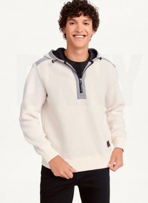 DKNY Faux-Shearling Pullover Men's Hoodies White | Ireland_D1738