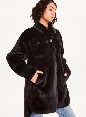 DKNY Faux Fur Shacket Women's Coats Black | Ireland_D1189