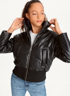 DKNY Faux Leather Cropped Bomber Women's Jackets Black | Ireland_D1840