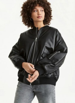 DKNY Faux Leather Oversized Bomber Women's Jackets Black | Ireland_D0432