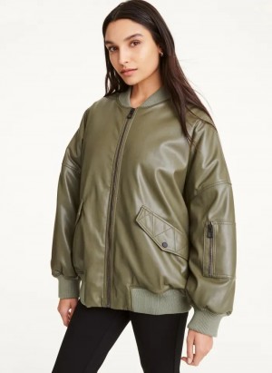 DKNY Faux Leather Oversized Bomber Women's Jackets Olive | Ireland_D1053