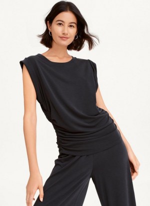 DKNY Flange Sleeve With Side Ruching Women's Tank Top Black | Ireland_D1400