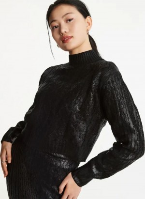 DKNY Foil Cropped Women's Sweaters Black | Ireland_D0444