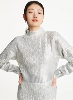 DKNY Foil Cropped Women's Sweaters White | Ireland_D1739