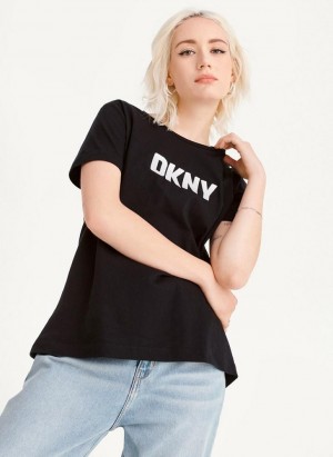 DKNY Foundation Logo Women's T Shirts Black | Ireland_D0669