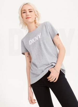 DKNY Foundation Logo Women's T Shirts Grey | Ireland_D0256