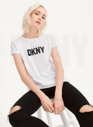 DKNY Foundation Logo Women's T Shirts White / Black | Ireland_D0787