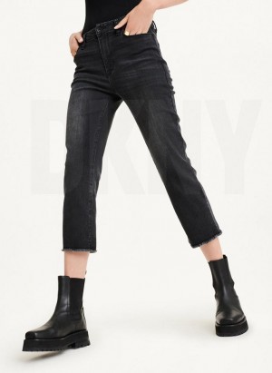 DKNY Foundation Slim Stright Crop With Raw Hem Women's Jeans Black | Ireland_D1438