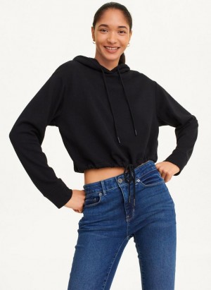 DKNY French Terry Cropped Women's Hoodies Black | Ireland_D1586