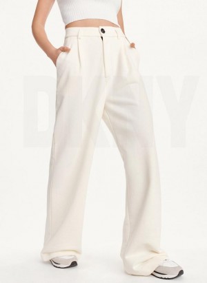 DKNY French Terry Wide Leg Women's Pants White | Ireland_D1095