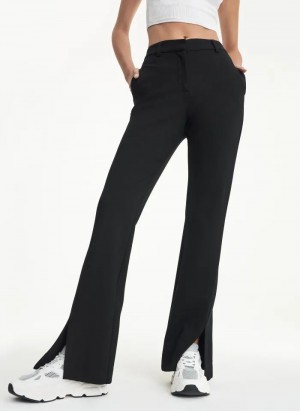 DKNY Front Slit Flare Leg Ponte Pant Women's Pants Black | Ireland_D0210