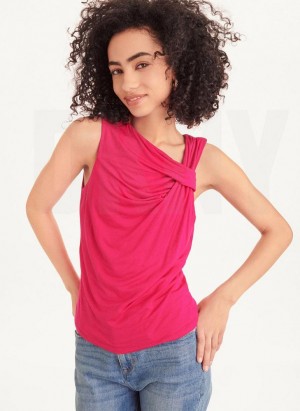 DKNY Gathered Knit Women's Tank Top Pink | Ireland_D1357