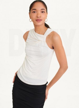 DKNY Gathered Knit Women's Tank Top White | Ireland_D1046