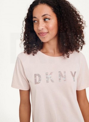 DKNY Glitter Logo Women's T Shirts Pink | Ireland_D0581