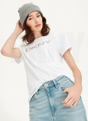 DKNY Glitter Logo Women's T Shirts White | Ireland_D1611