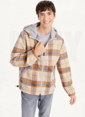 DKNY Gold Plaid Hoodie Men's Jackets Multicolor | Ireland_D0451