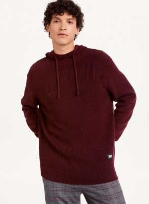 DKNY Half Cardigan Stitch Men's Hoodies Burgundy | Ireland_D0968