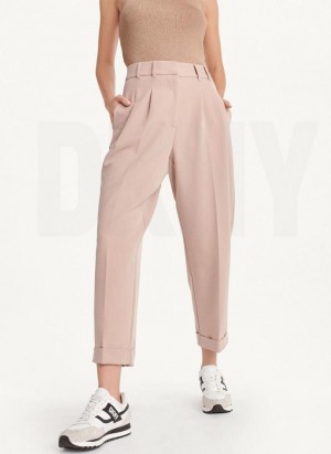 DKNY High Rise Pleat Rolled Cuff Women's Pants Beige | Ireland_D1721