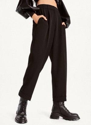 DKNY High Rise Pleat Rolled Cuff Women's Pants Black | Ireland_D0202