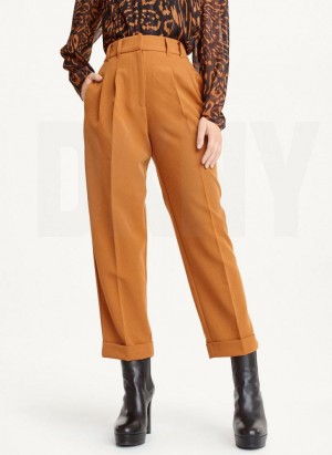 DKNY High Rise Pleat Rolled Cuff Women's Pants Brown | Ireland_D1332